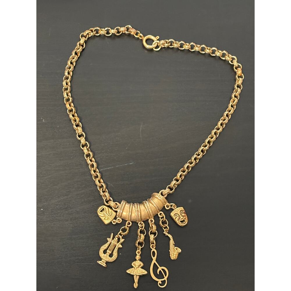VINTAGE Statement Necklace GOLD-TONE PERFORMING ARTS (DANCER/MUSICIAN/THEATER)